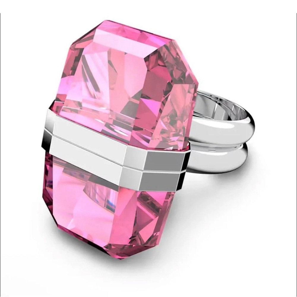 Swarovski Pink Crystal Ring with Silver Band